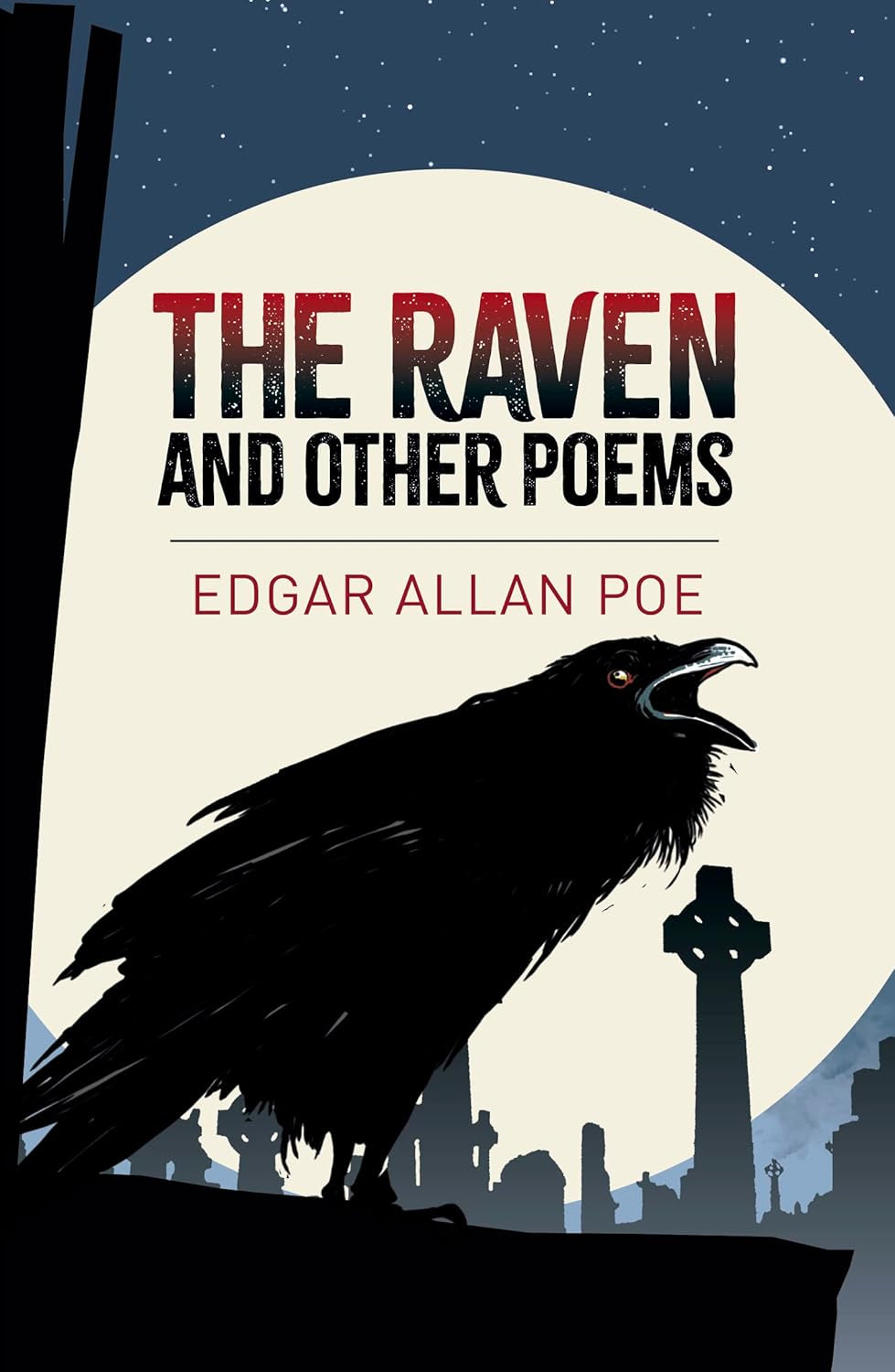 Book cover of 'The Raven and Other Poems' by Edgar Allan Poe from "Edgar Allan Poe Collection: 5-Book Boxed Set" featuring a macabre design of a ghoul or goblin figure and a church bell.
