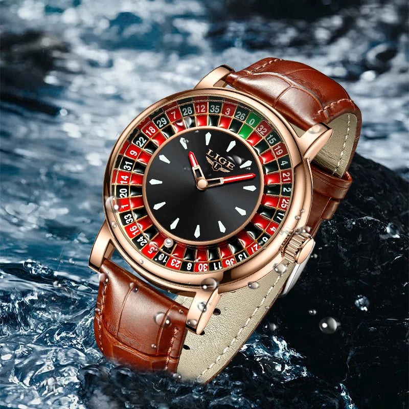 Wristwatch with a unique design on a water background