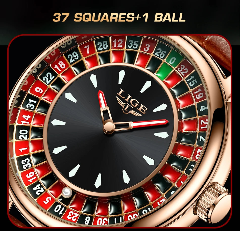 Elegant Men's Casino Wristwatch Roulette Face Watch | Lige Luxury Timepiece Designs