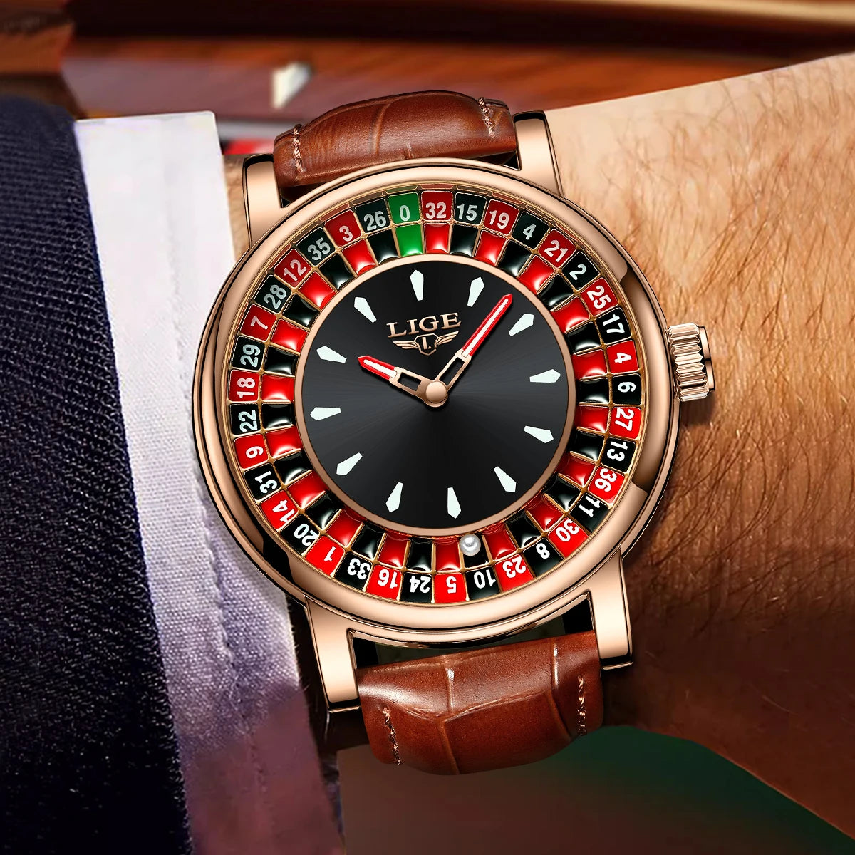 Luxury watch with roulette design on a wrist