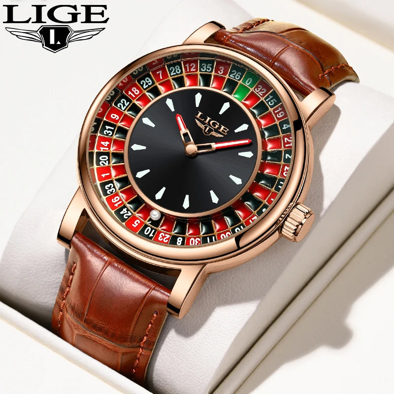 Elegant Men's Casino Wristwatch Roulette Face Watch | Lige Luxury Timepiece Designs