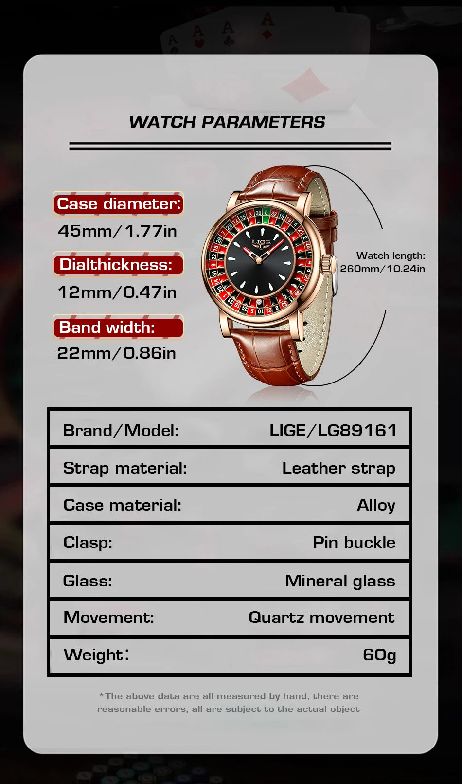 Elegant Men's Casino Wristwatch Roulette Face Watch | Lige Luxury Timepiece Designs