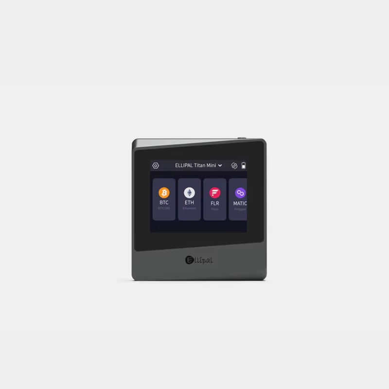 Ellipal Titan Mini Cold Wallet featuring a 100% air-gapped touchscreen interface for secure crypto storage.