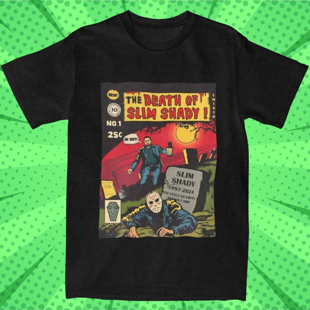 Eminem Death of Slim Shady t-shirt with retro horror comic art style