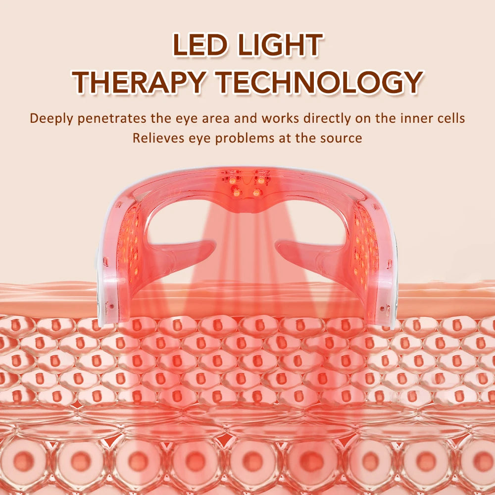 LED light therapy device with text on a beige background