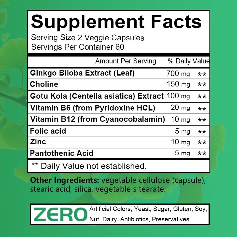 Supplement facts label with green background
