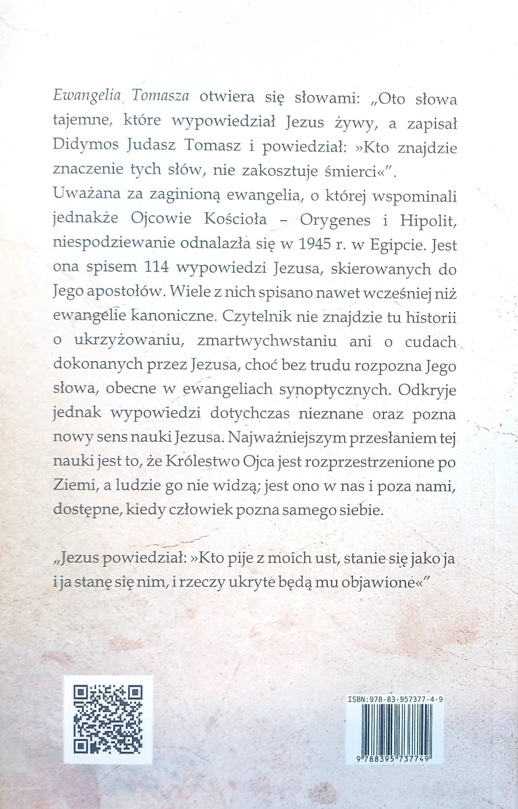 Book back cover of "Ewangelia Tomasza: Tekst i Komentarz" by author Paul Kieniewicz