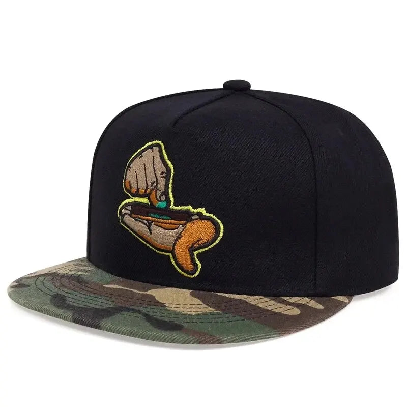 Put That Money in My Hand Snapback – Black Hat with Camo Flat Brim | Streetwear Hip Hop Cap