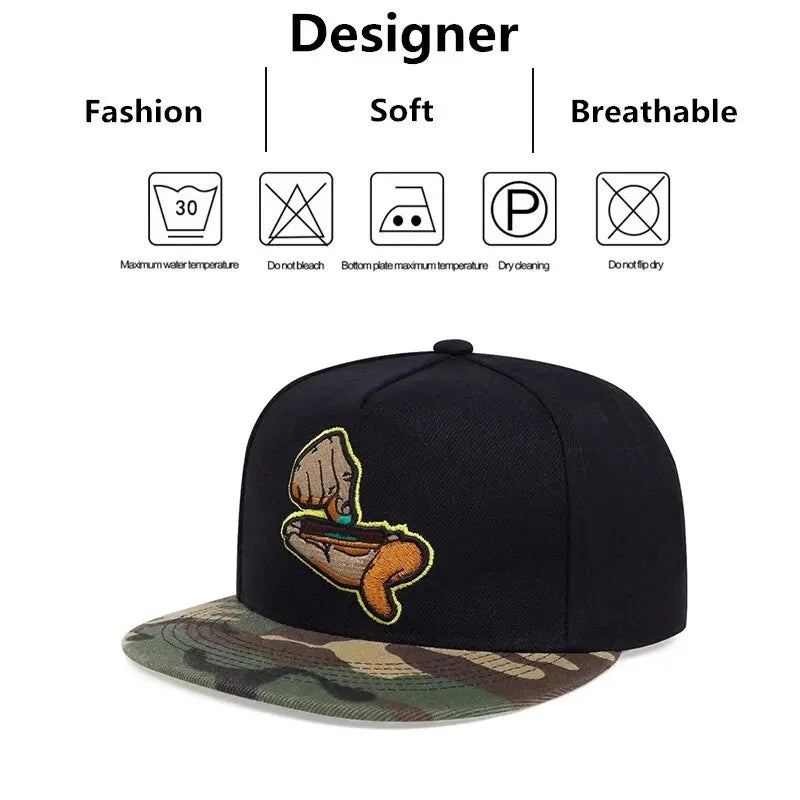 Put That Money in My Hand Snapback – Black Hat with Camo Flat Brim | Streetwear Hip Hop Cap