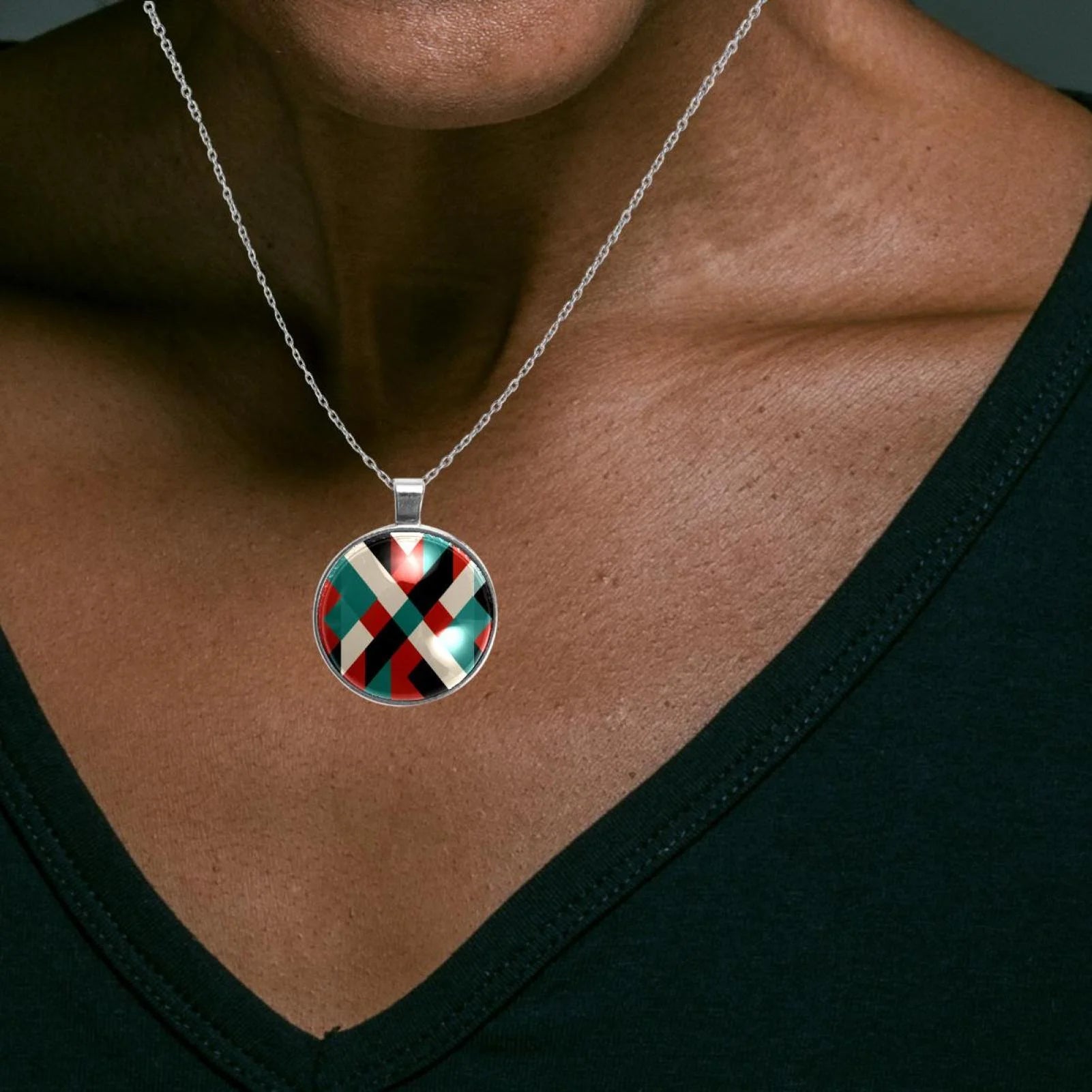 Palestine Flag Pattern Animal Pattern Stunning Glass Circular Pendant Necklace - Exquisite Handcrafted Jewelry