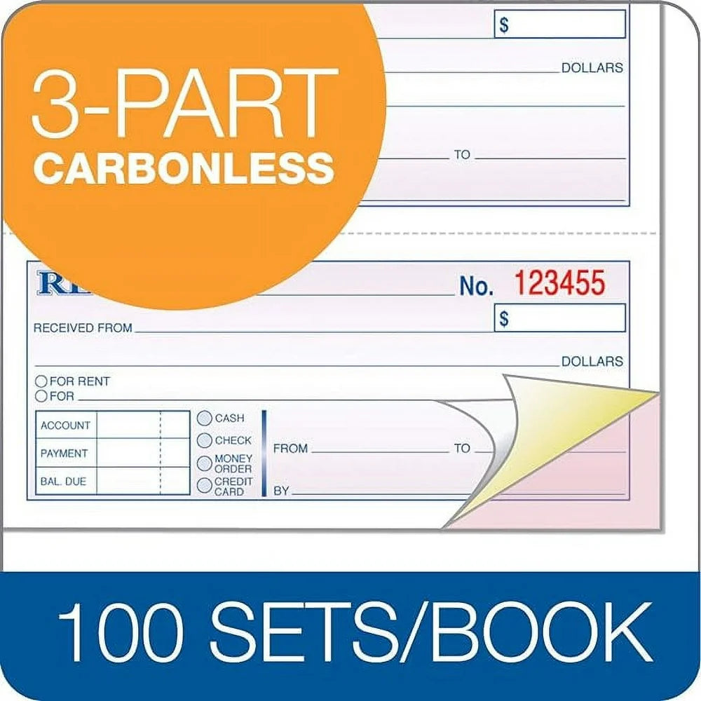Money/Rent Receipt Book, 3-Part, Carbonless, 11 X 7-5/8 Inches, 4 Receipts/Page, 100 Sets per Book, 10 Books per Pack