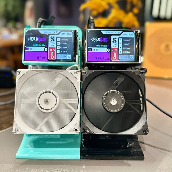 (2) Color options for the BitAxe NerdQaxe++ 4.8TH/s BM1370 ASIC Chip Solo BTC Miner.