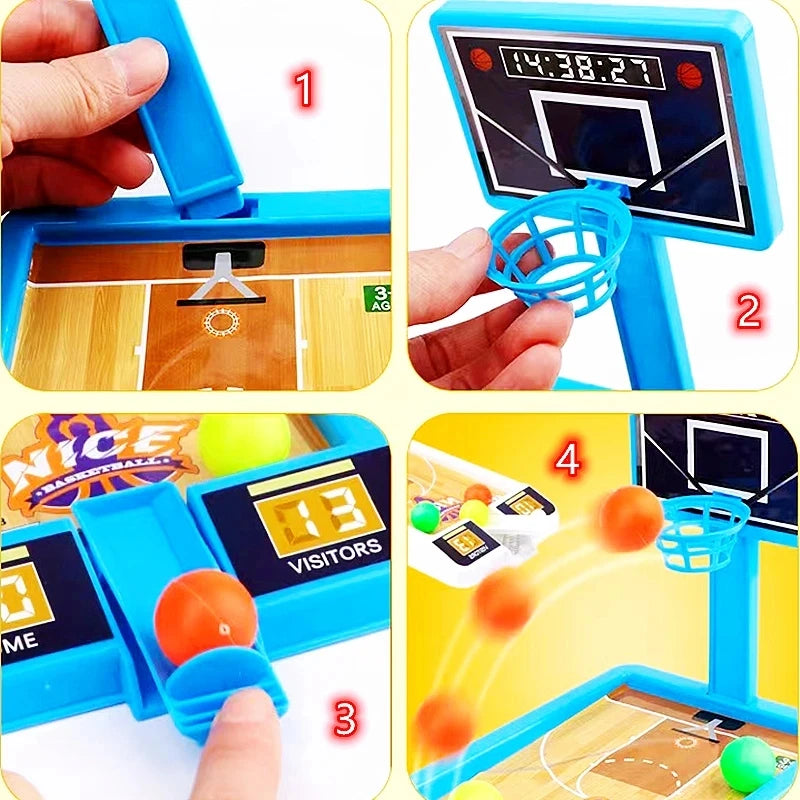 Collage of a small basketball game with components and action.