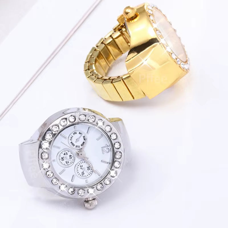 Multiple color options of the Finger Ring Watch Bust-Down | Always On Time Finger Shine, on a white and light colored background.