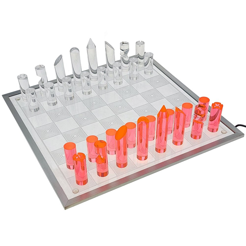 Fire & Ice 3D Chess Set with LED board glowing in blue and red to represent opposing sides.