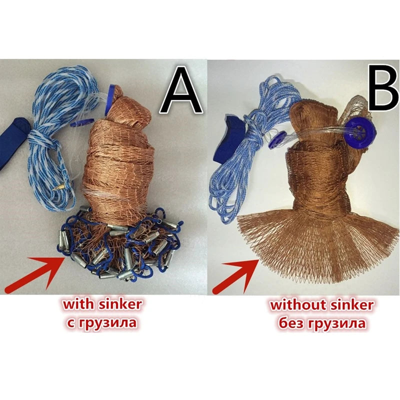 Two images showing fishing line with and without a sinker on a white background.
