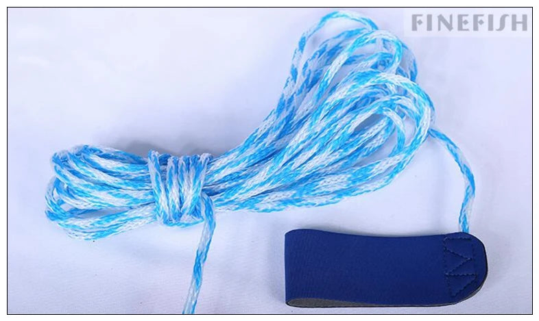 Blue fishing line with a blue reel on a white background, featuring the brand 'FINEFISH'.
