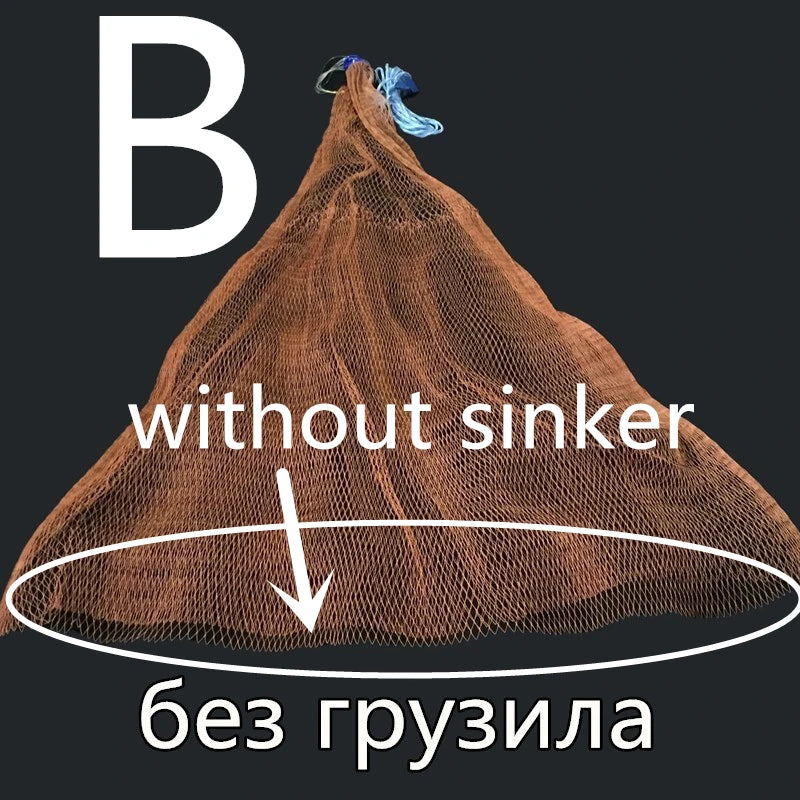 Fishing net without a sinker on a black background with text.