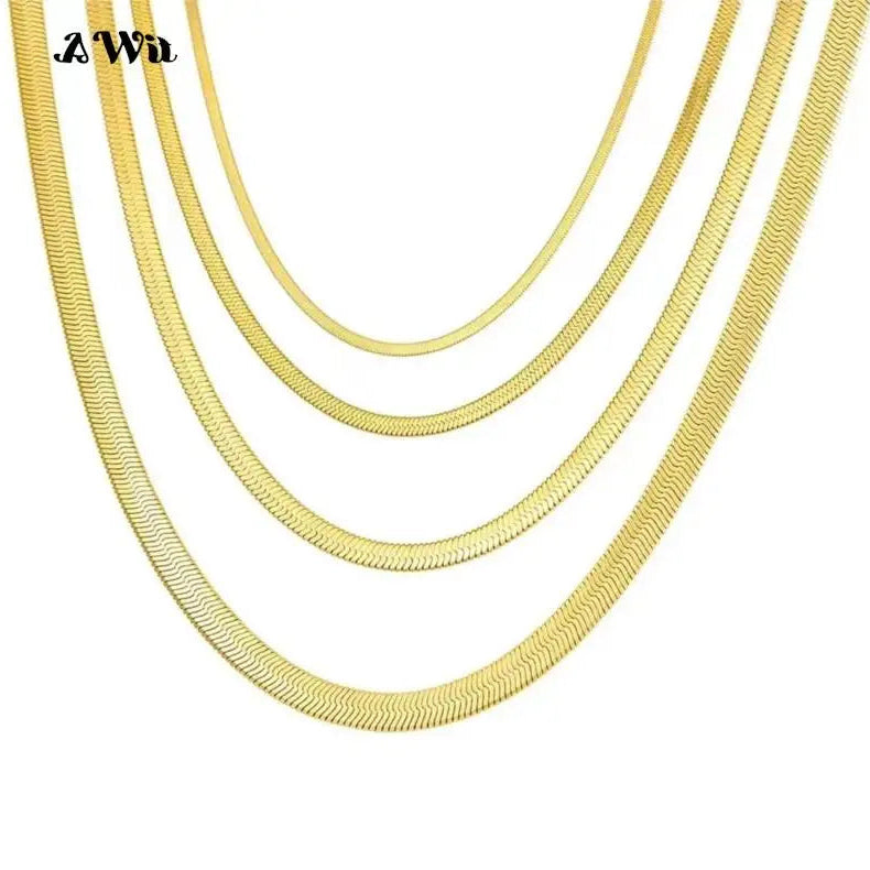 Flat gold chain necklaces on a white background