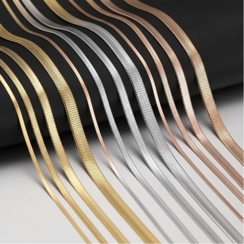 Elegant Flat Herringbone Chains | Stainless Steel Gold & Silver Style Necklaces