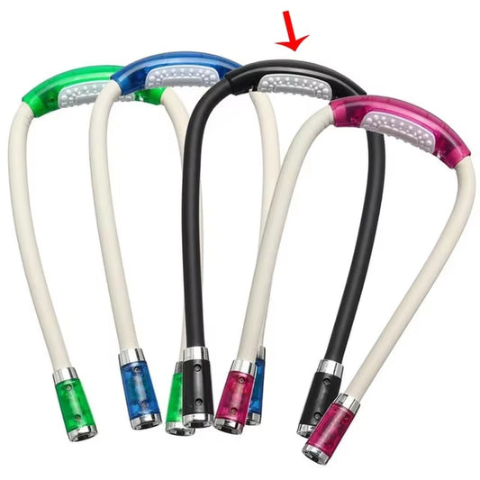 A collection of flexible neck reading lamps with various color combinations, including blue, green, pink, white, and red.
