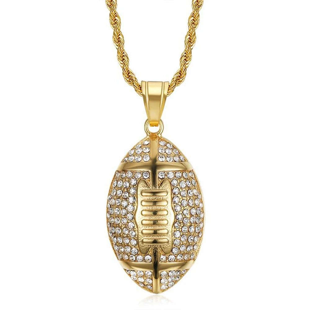 Bust-Down Football Pendant Necklace – Rope Chain for Ballers