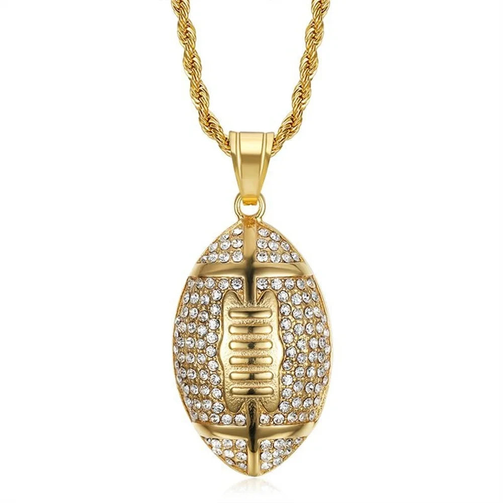 Bust-Down Football Pendant Necklace – Rope Chain for Ballers