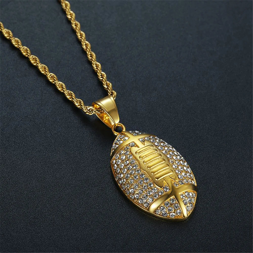 Bust-Down Football Pendant Necklace – Rope Chain for Ballers