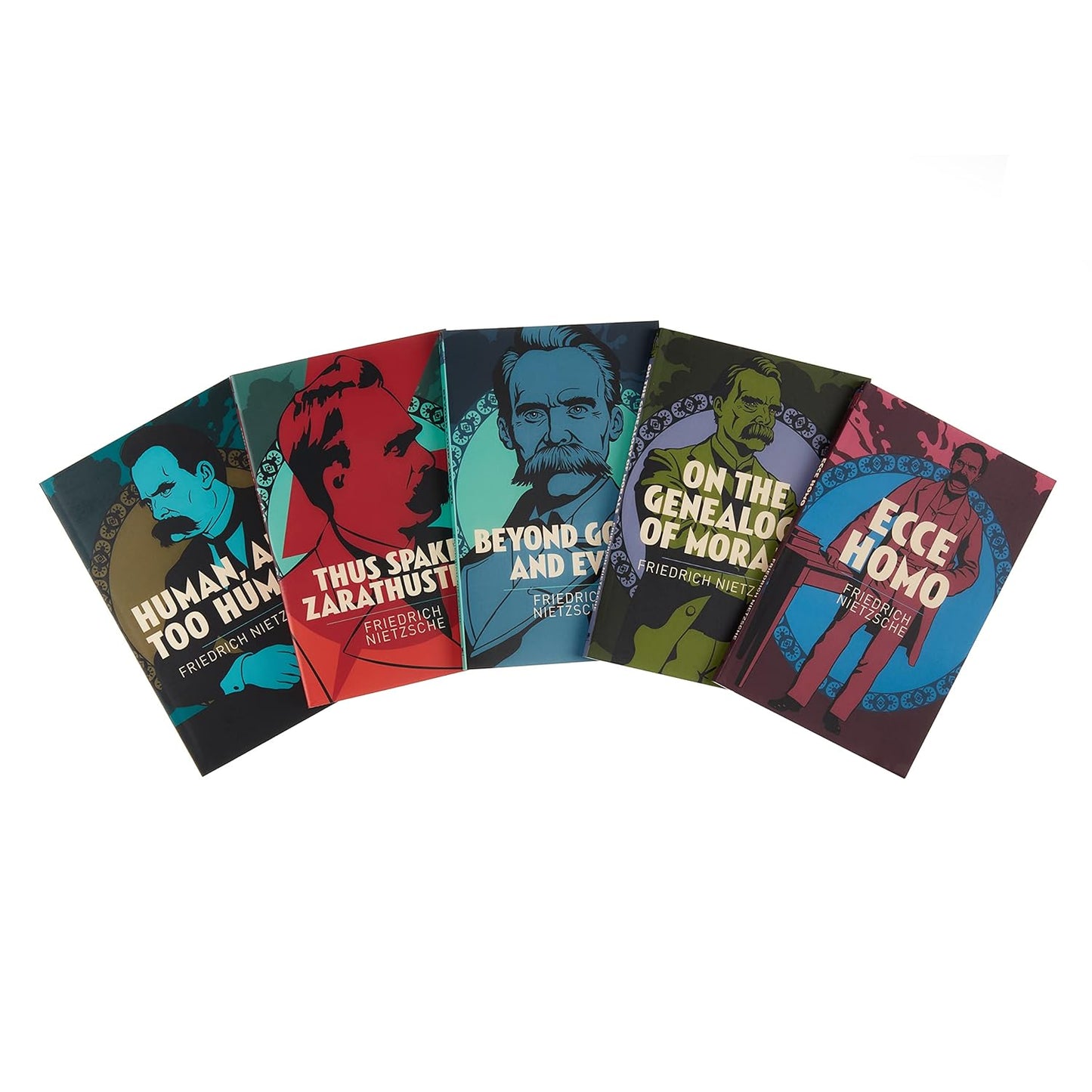 Five books from the 'Classic Friedrich Nietzsche Collection: 5-Book Box Set' displayed fanned out showing book covers.