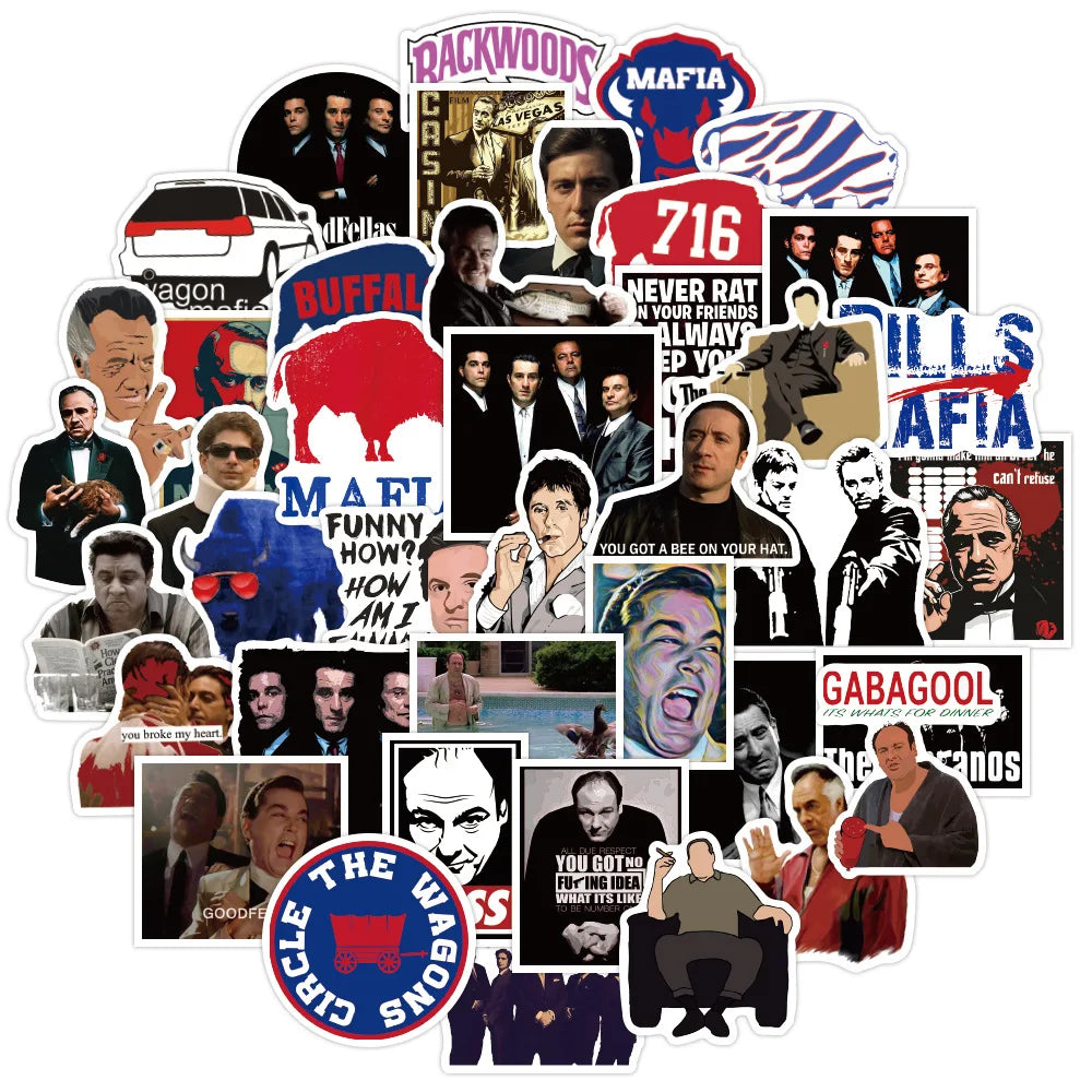Gambino Bambino Gifts: 50-pack Bundle of Mafia Stickers | Featuring Classic Mafioso Moments