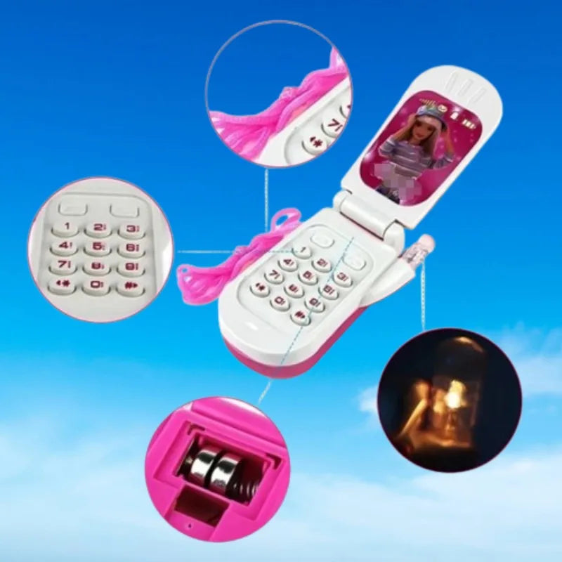 Toy phone with multiple views on a blue background