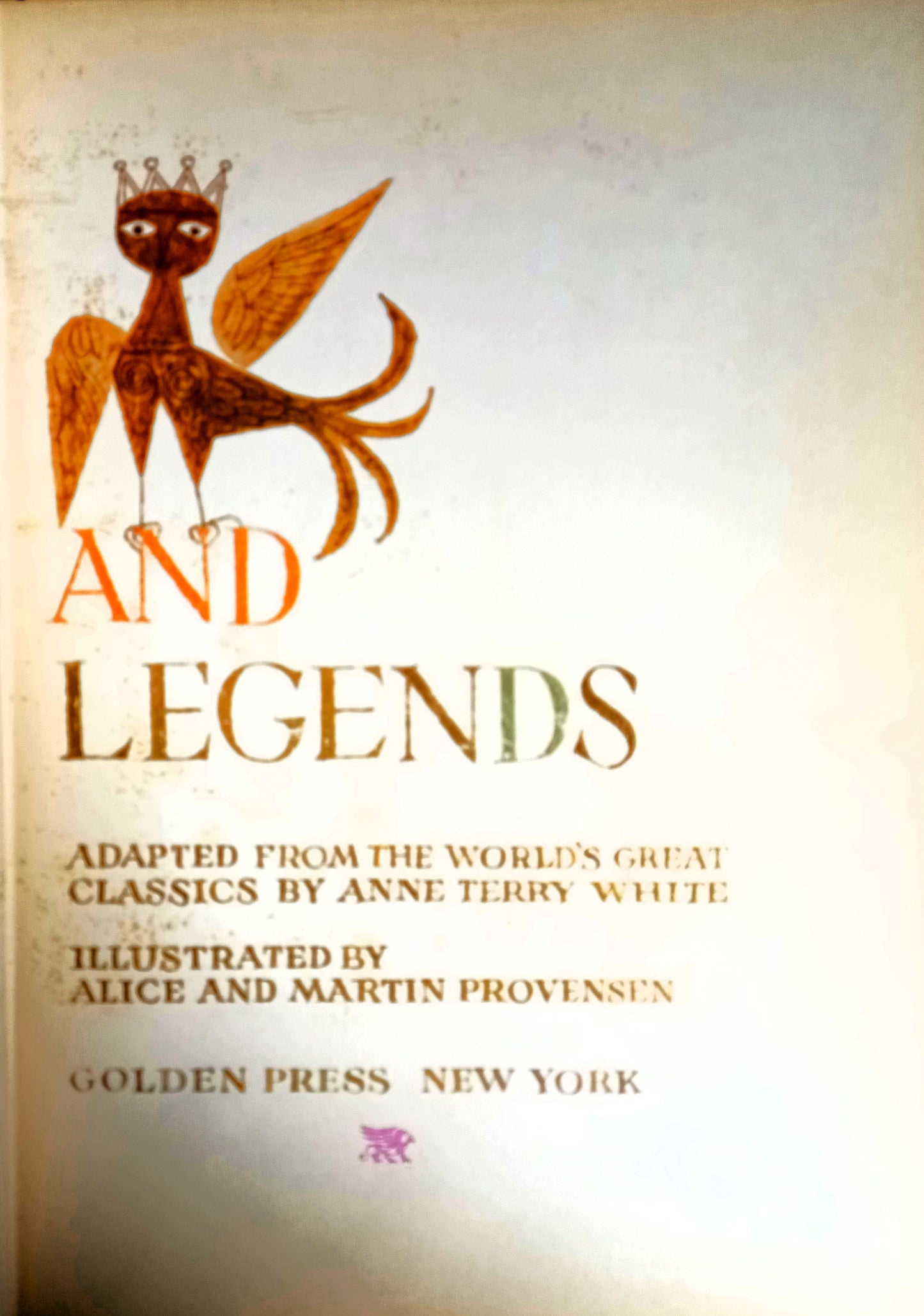 The Golden Treasury of Myths and Legends by Anne Terry White 1959 First Edition Title Page