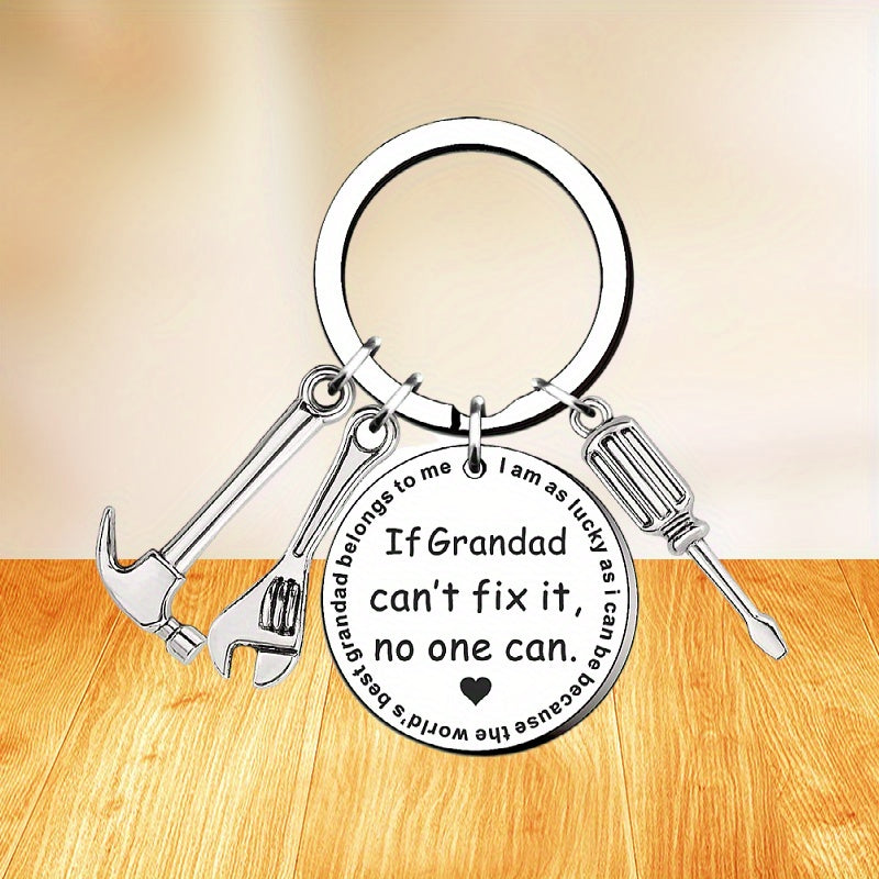 World's Best Grandpa Stainless Steel Tool Keychain | Handyman Grandfather Charm Key Ring