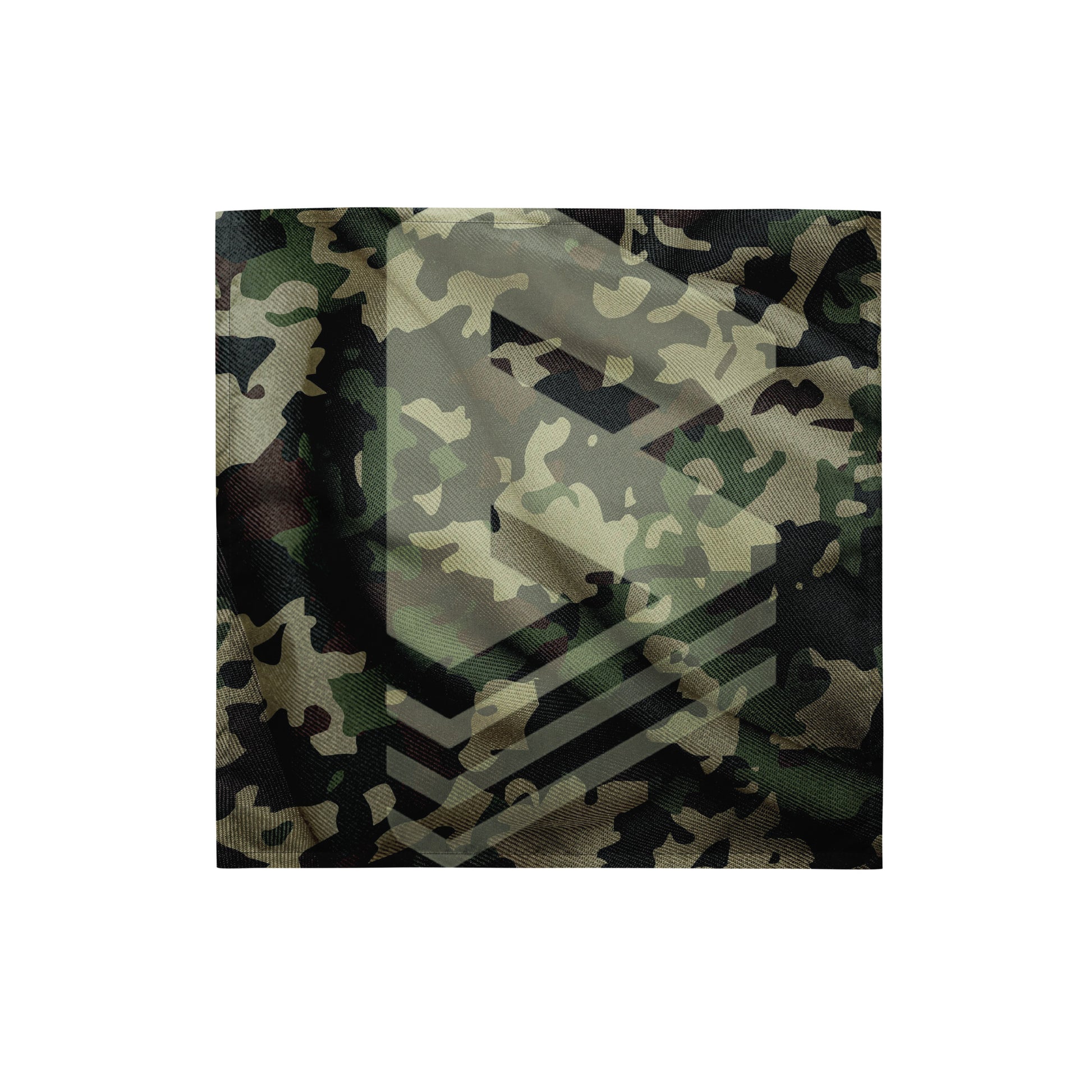 A green camouflage bandana with a geometric pattern in the center.