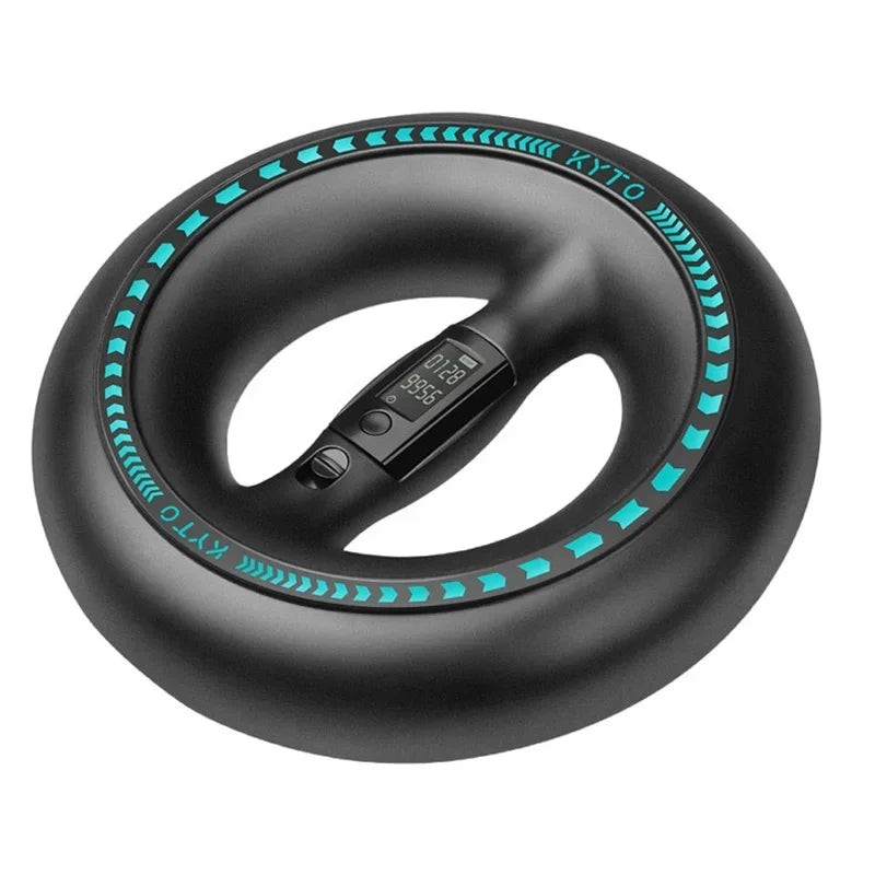 Electronic gyroscope hand strengthener ring for grip and forearm training.