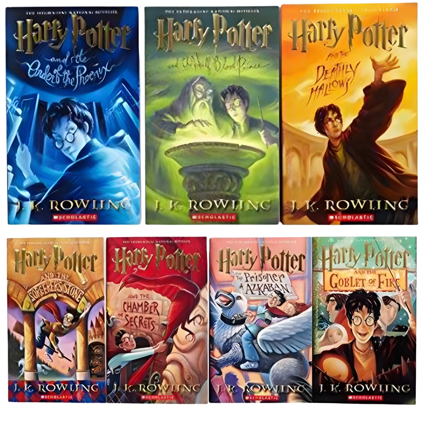 Collection of 'Harry Potter' book covers arranged in a grid.