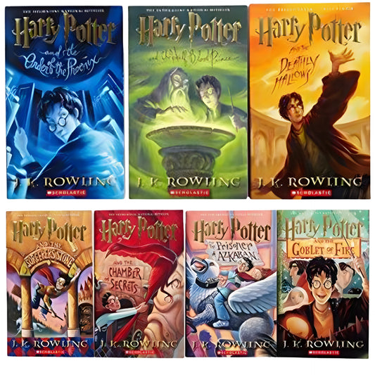 Collection of 'Harry Potter' book covers arranged in a grid.