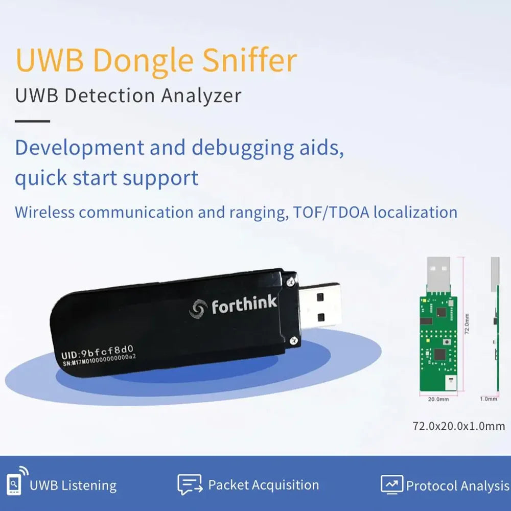 Forthink UWB Dongle Sniffer with text on a light blue background