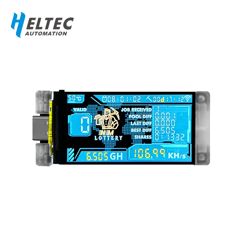 Heltec Automation T190 BTC vision Bitcoin Miner electronic module with digital display on a white background