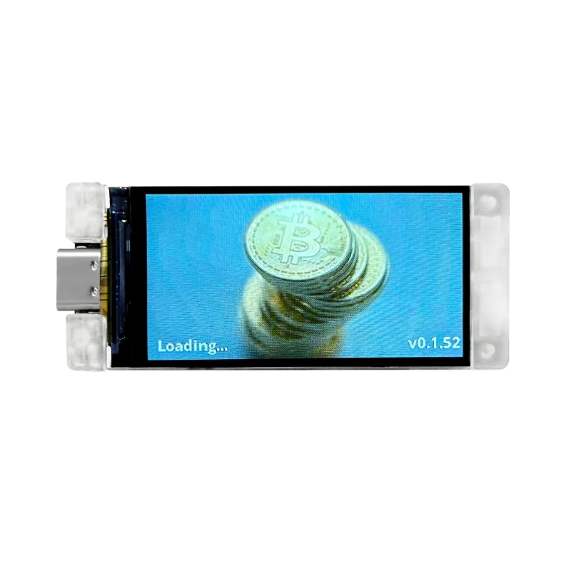 Heltec Vision Master T190 running NerdMiner firmware as a desktop BTC lottery miner with a vivid 262k color display and Wi-Fi connectivity.