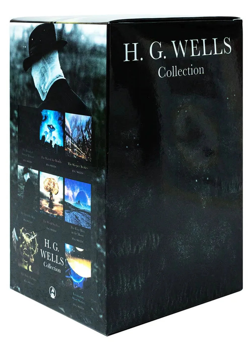 Book box set of "H.G. Wells Complete Book Box-Set" displaying back and side of book box set case.