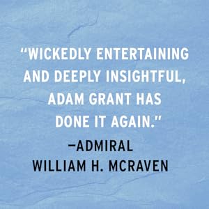 Blue textured background with white and black text quote by Admiral William H. McRaven in praise of "Hidden Potential," the book by Adam Grant.