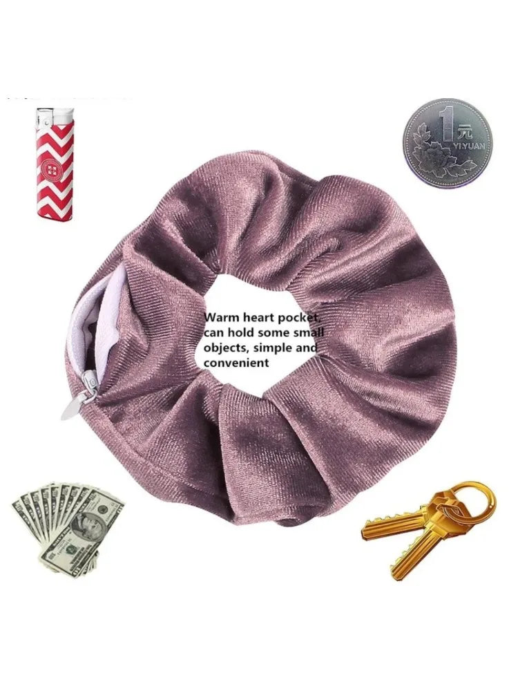 Hidden Zipper Pocket Elastic Scrunchie Stash-Spot Stylish Storage