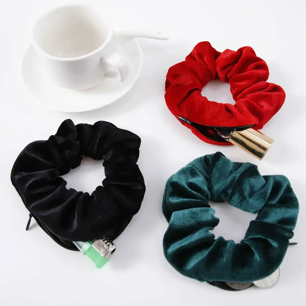 Hidden Zipper Pocket Elastic Scrunchie Stash-Spot Stylish Storage