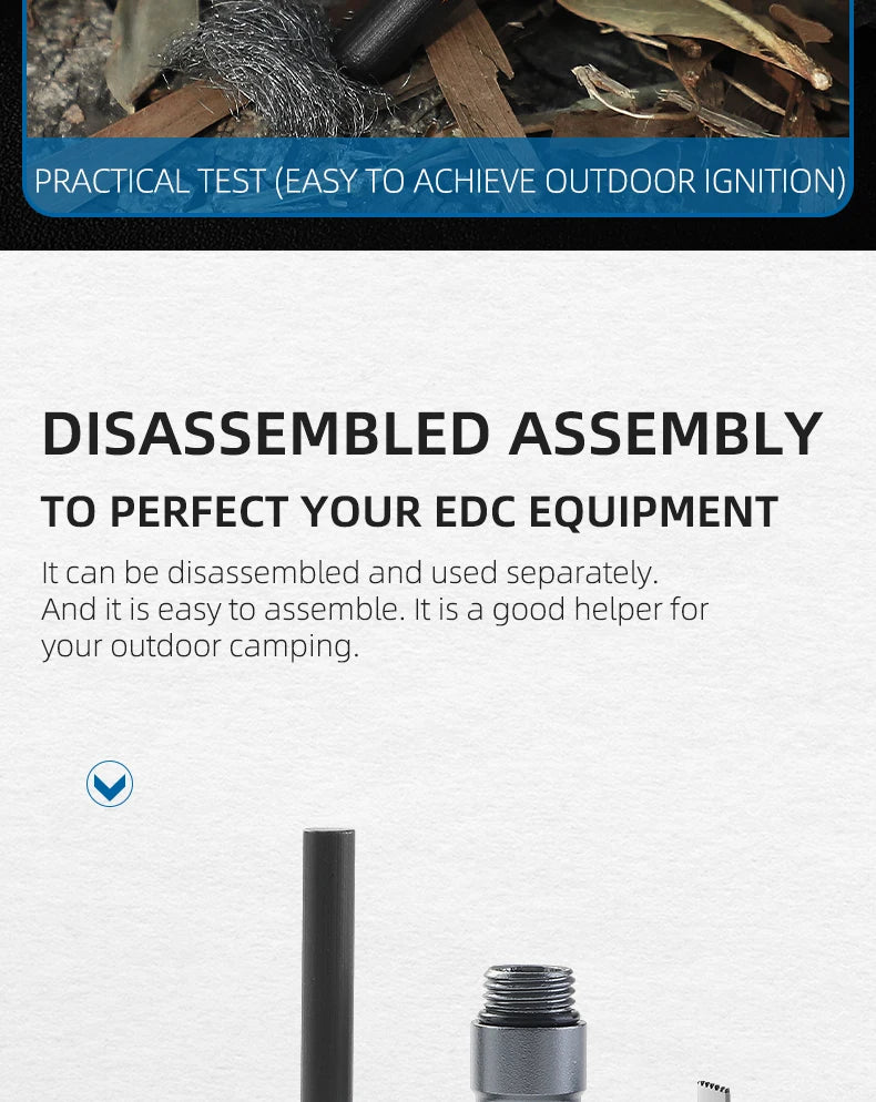 Power whistle disassembled assembly for EDC equipment with text on a white background