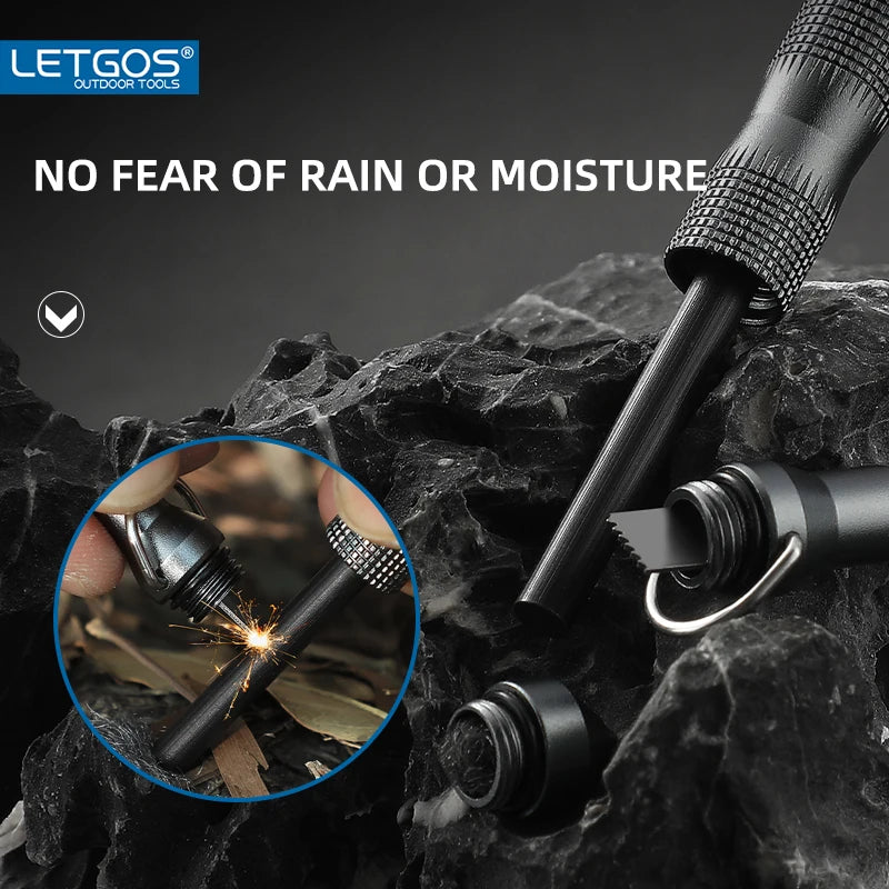 Outdoor tool with sparks on a rocky background, featuring LETGOS branding.