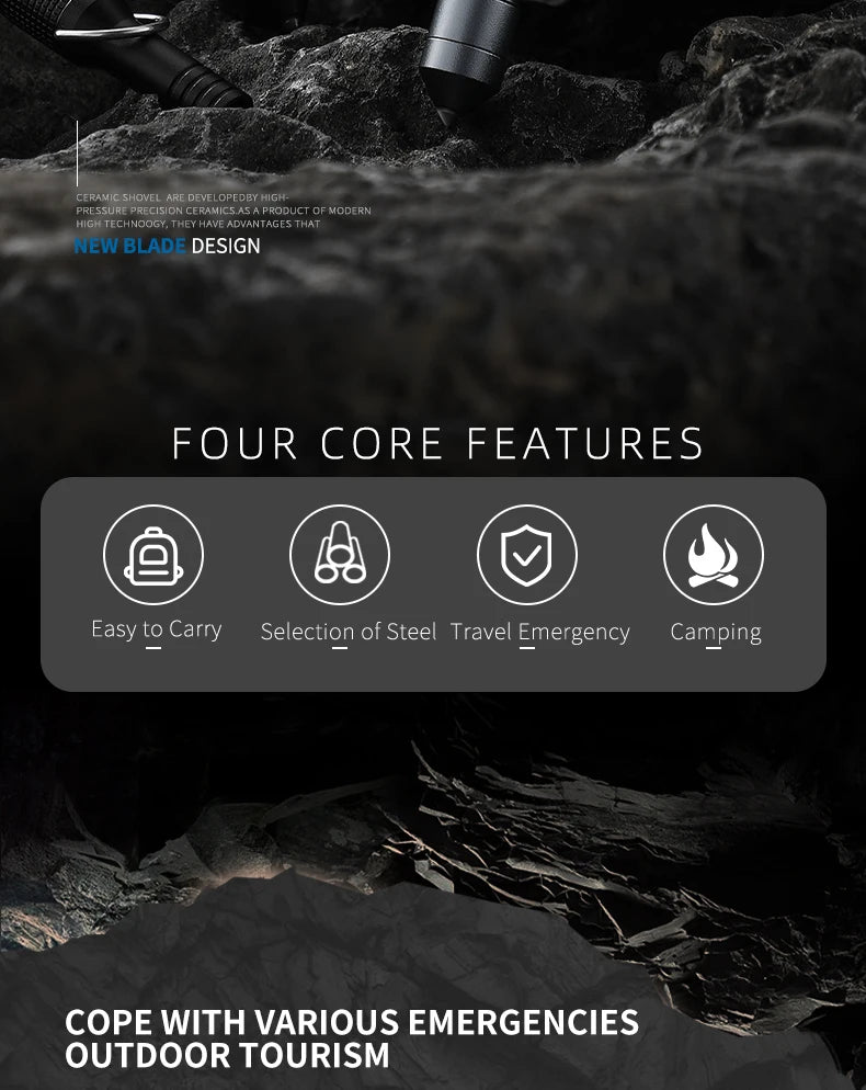 Product feature display with icons and text on a dark background