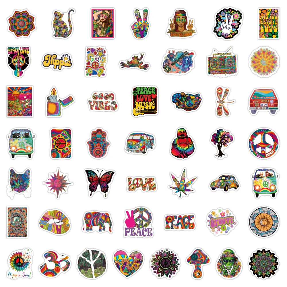 Hippie Stickers & DIY Decal Decoration | Peace & Love Retro Groovy Sticker Set Bundles