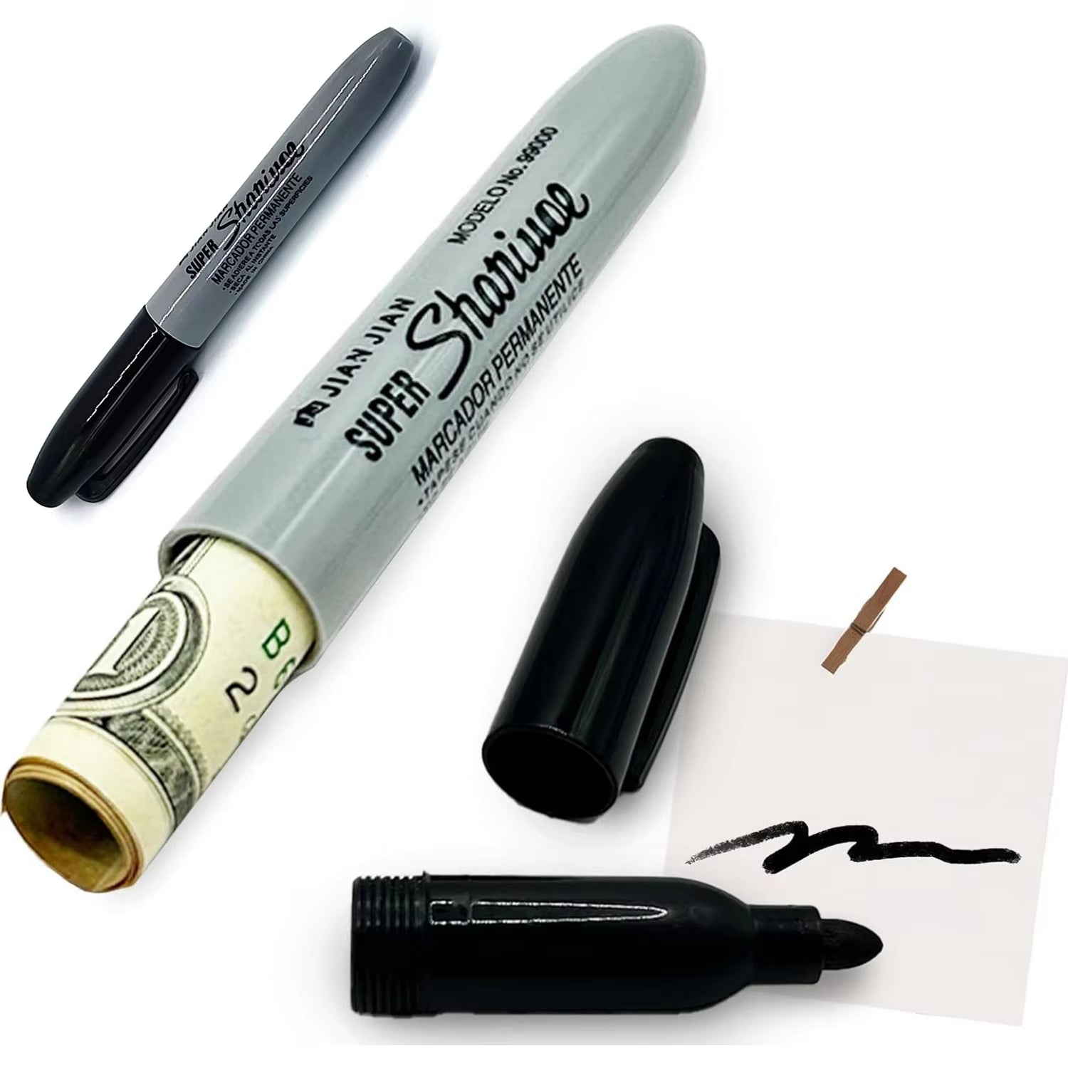 Hollowed out black permanent marker with screw off cap for storing valuables.