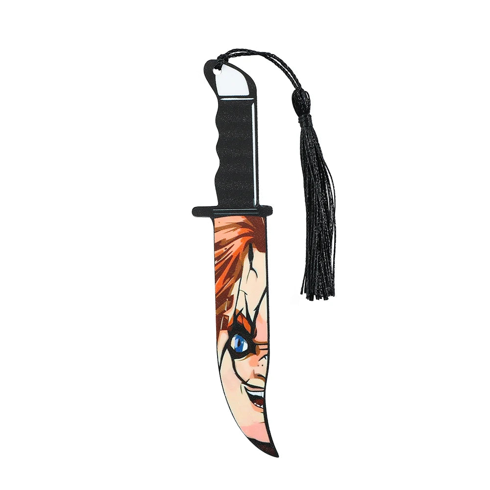 Horror Killer Knife Bookmarks – Chucky, Jigsaw, Pennywise, Jason, Ghostface, Michael Myers | Spooky Acrylic Reading Marker Gifts
